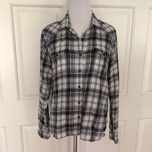 GAP BLACK WHITE PLAID COTTON BLOUSE